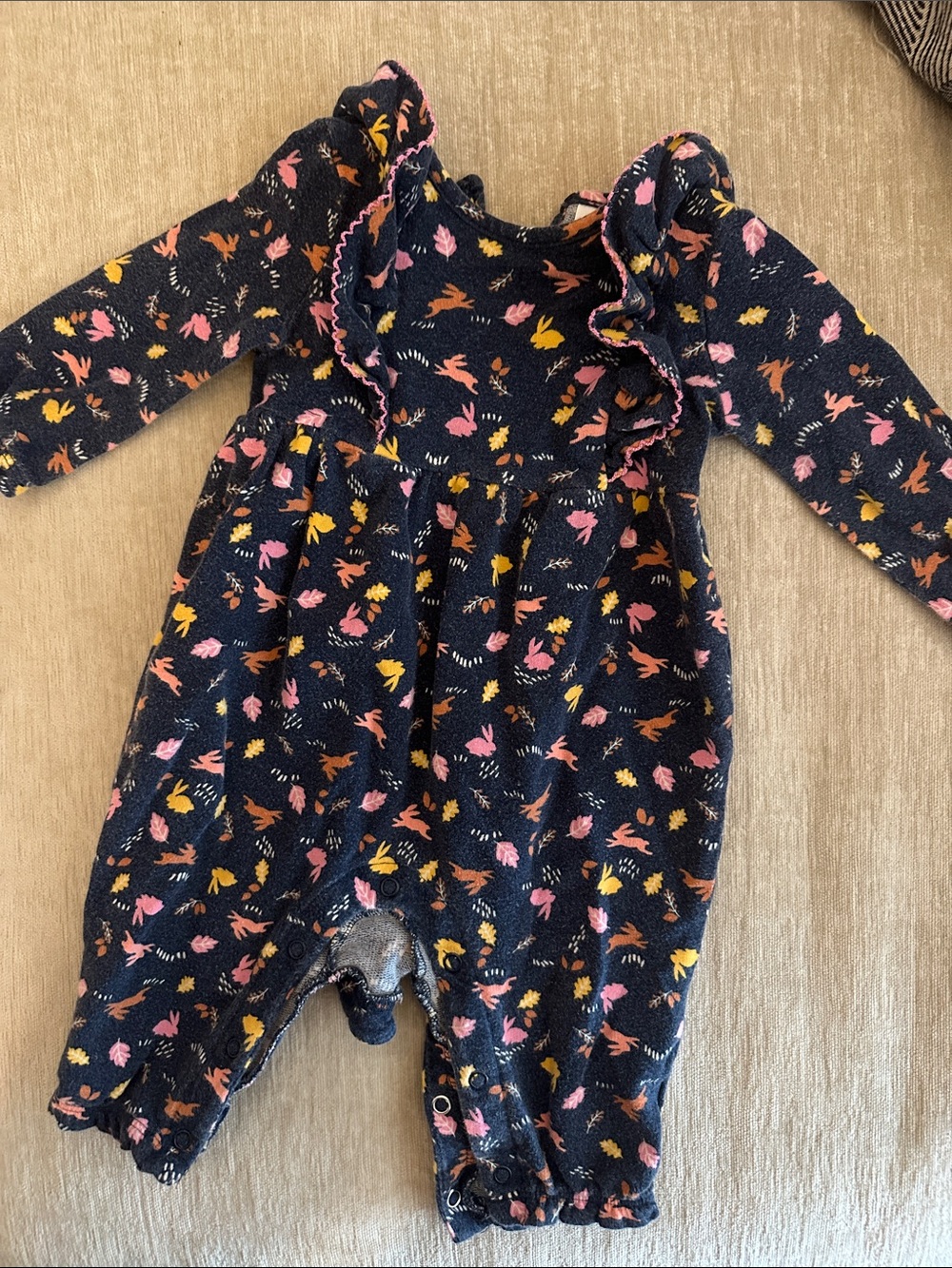 wonder nation Navy Floral Ruffle Baby Footed One-Piece